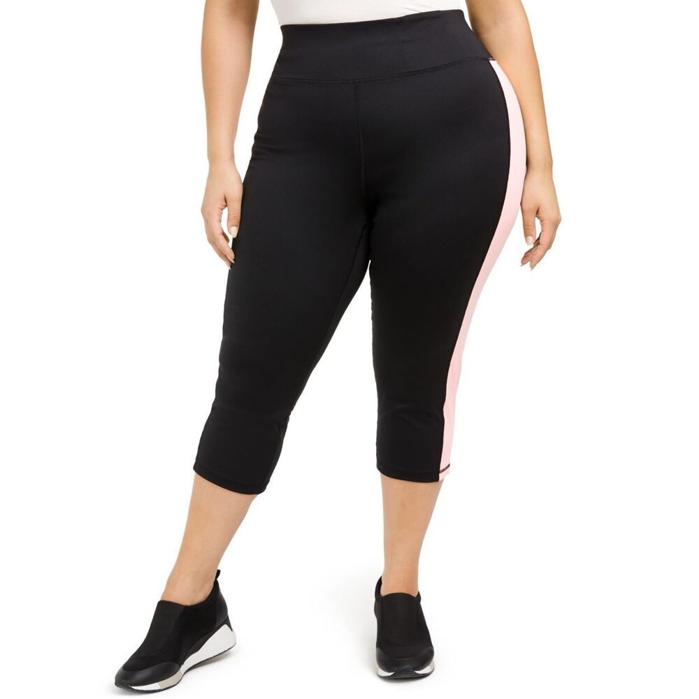 ID Ideology Plus Size Color Blocked Capri Leggings Black Size 3X